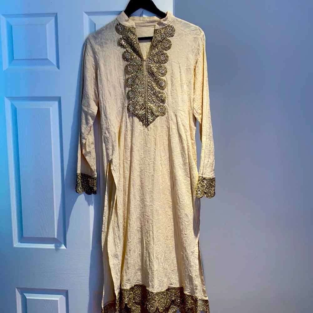 Champagne and cream with crystals beach cover-up